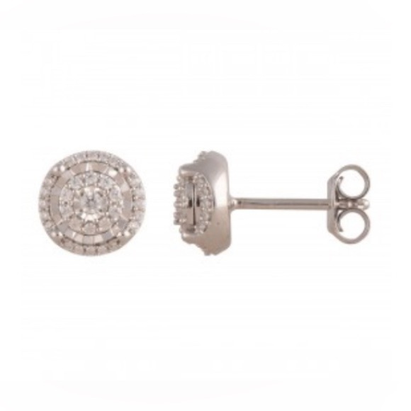 Womens White Gold Rhodium Over Sterling Silver 0.255 CTW Diamond Earrings